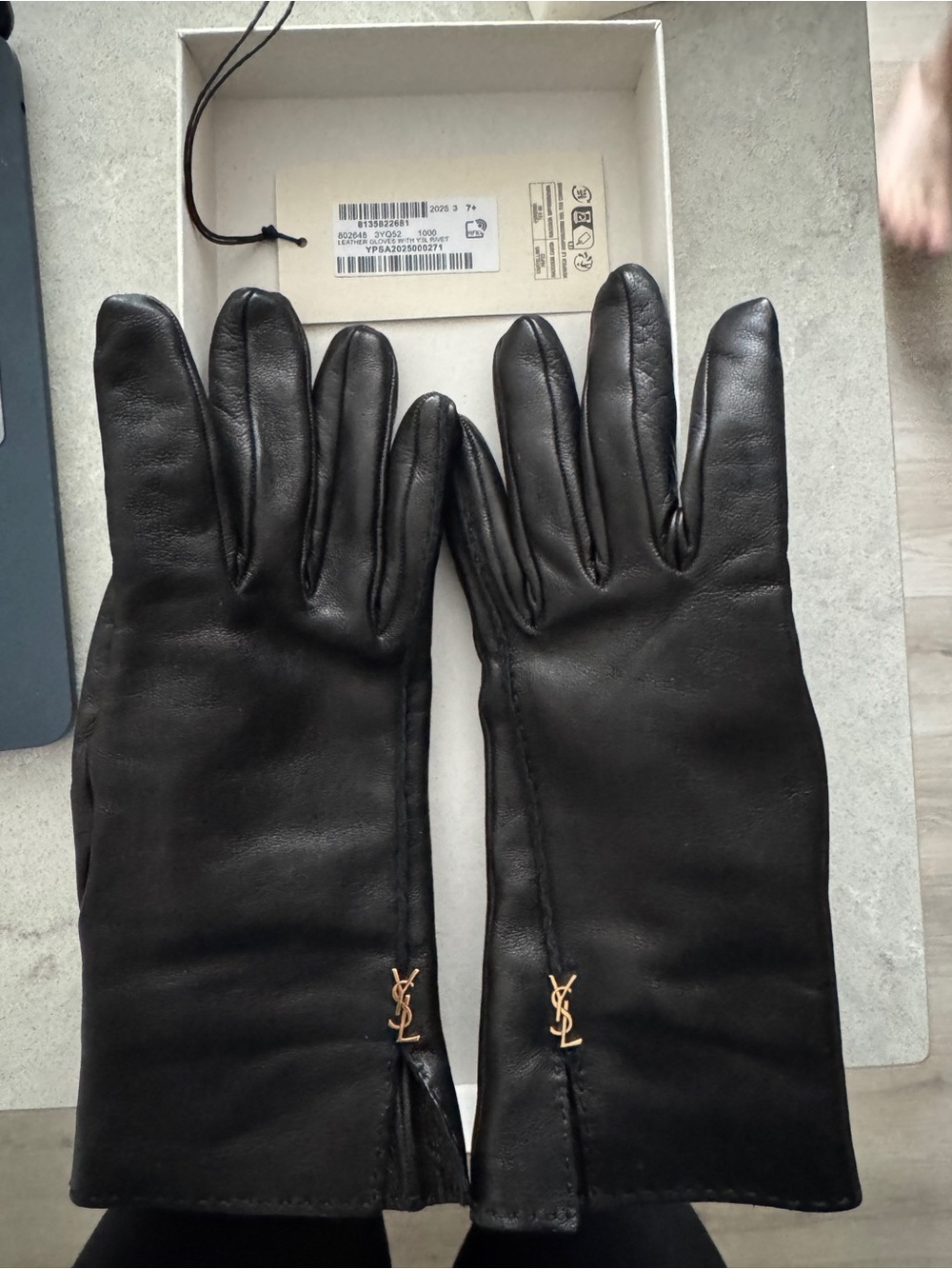 Saint Laurent Black Leather Gloves with Gold YSL Accent